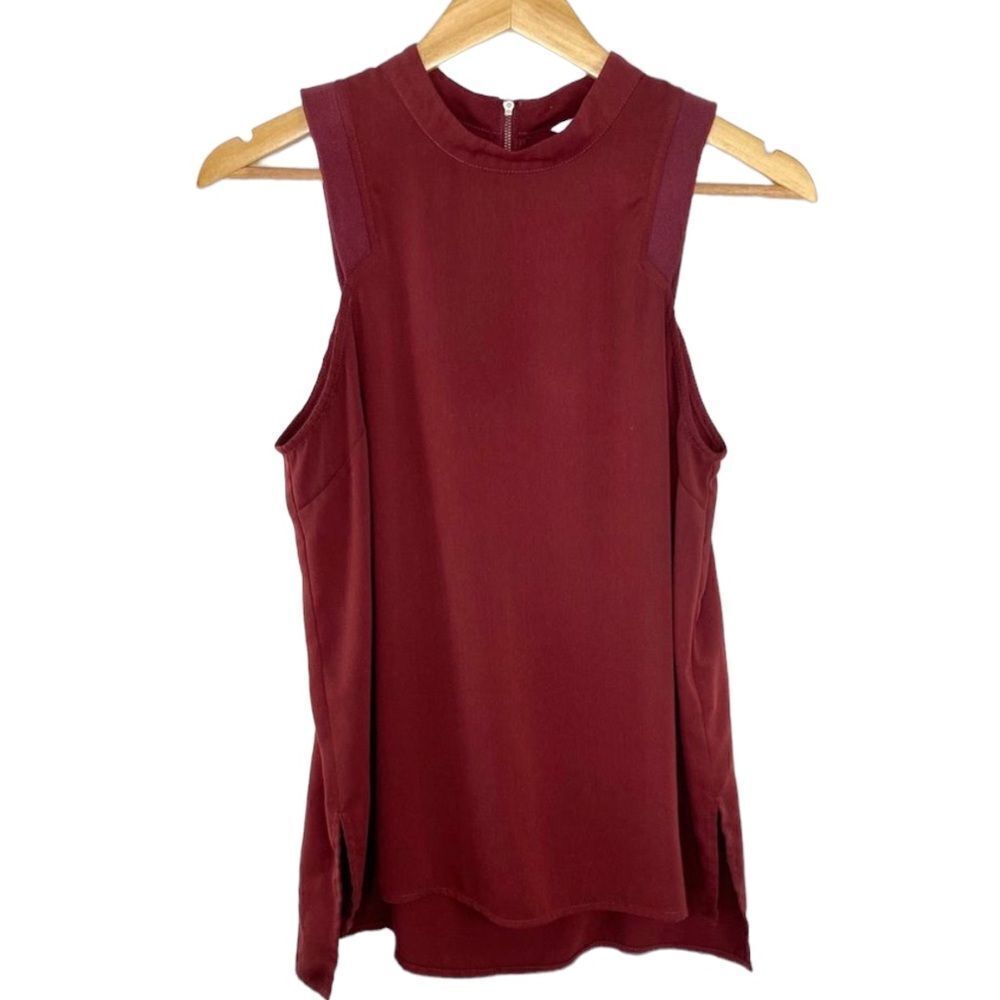 Naked zebra maroon high neck zipper back top M